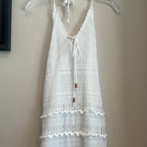 New SOLITAIRE White Crochet Knit Maxi Dress Lightweight Halter 100% Cotton NWT - Picture 5 of 7